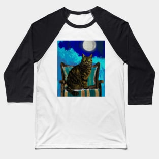 Cat on chair in moonlight, tabby cat painting Baseball T-Shirt